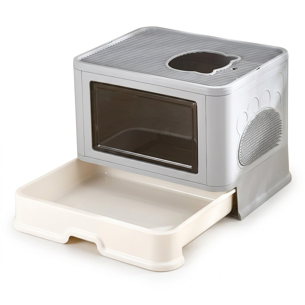 Arenero cerrado con tapa y ventilación para gatos